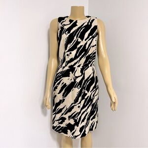 Micheal Kors Black Cream Tan Mod Print Linen Dress Business Formal Size 6